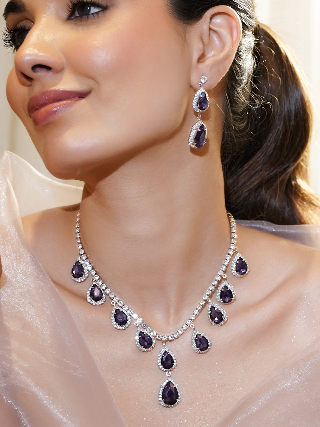 Purple American Diamond Zirconia Necklace Set フリーサイズ