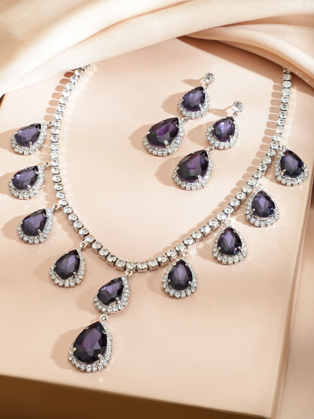 Purple American Diamond Zirconia Necklace Set フリーサイズ