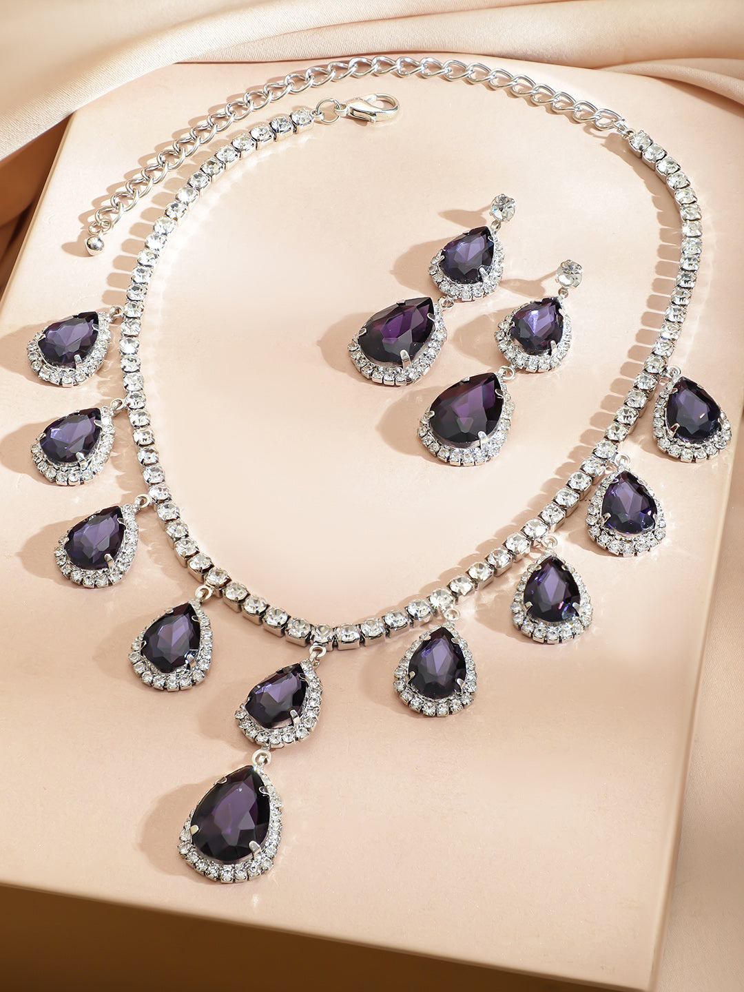 Purple American Diamond Zirconia Necklace Set フリーサイズ