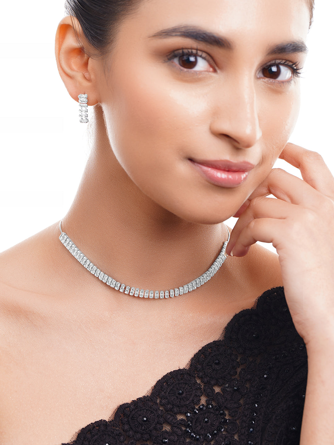 【Rubans】 Rhodium Plated American Diamond Zirconia Choker Set｜ロジウムメッキ アメリカンダイヤモンド チョーカーセット