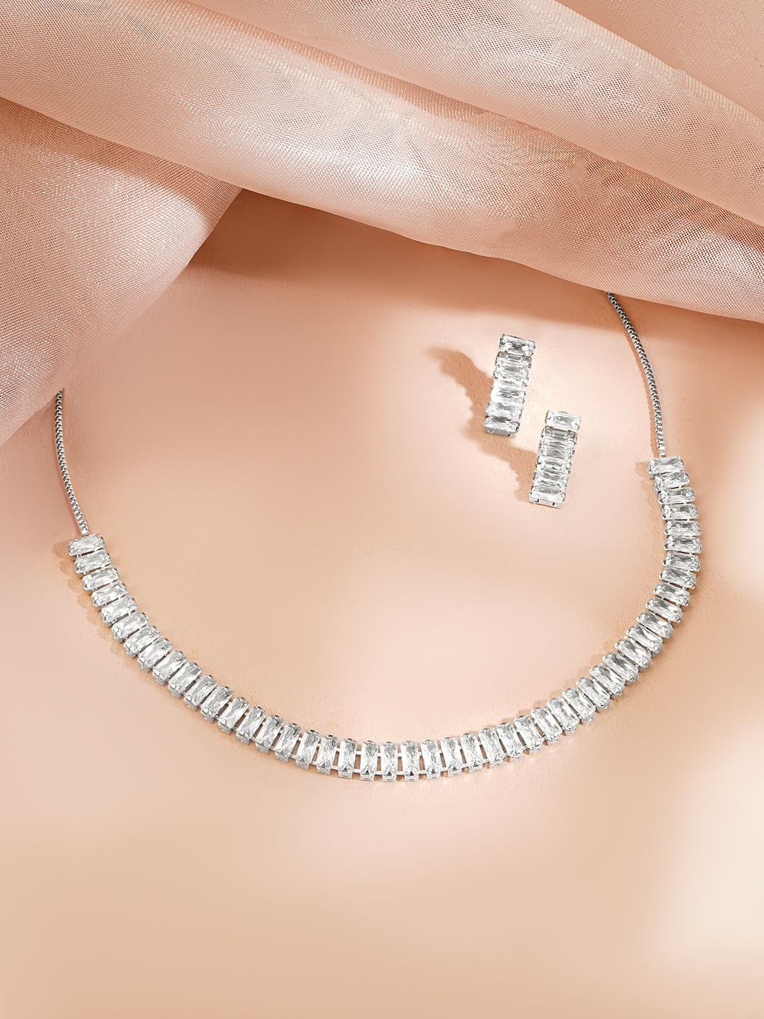 【Rubans】 Rhodium Plated American Diamond Zirconia Choker Set｜ロジウムメッキ アメリカンダイヤモンド チョーカーセット