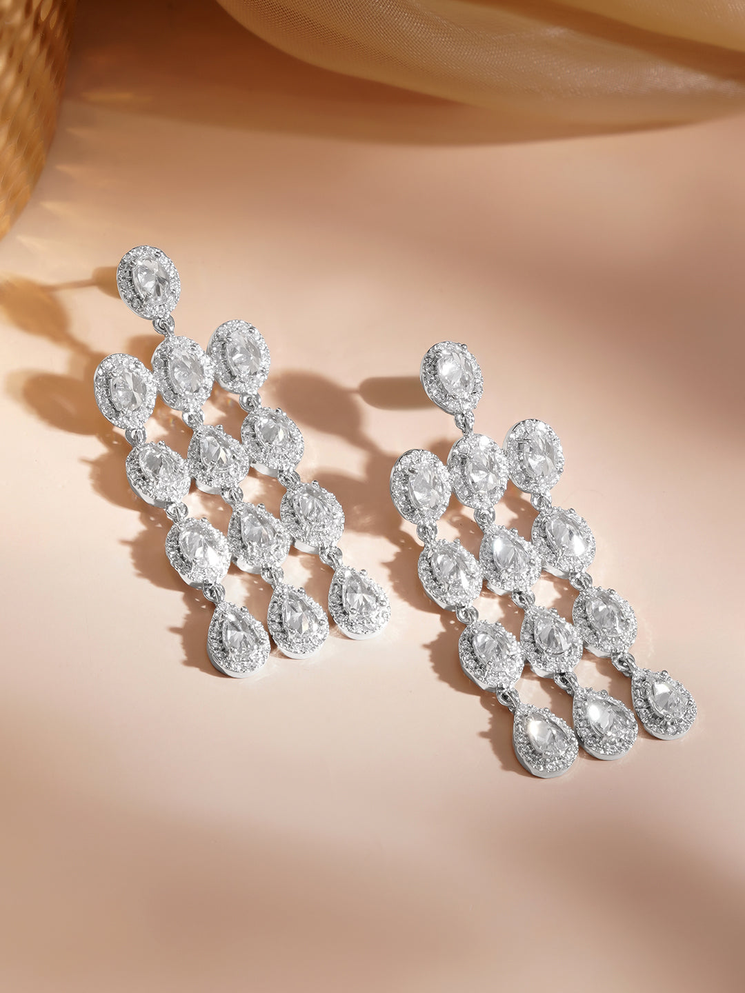 Crystal Cascade Tassel Dangler Earrings Length - 4.5 cm