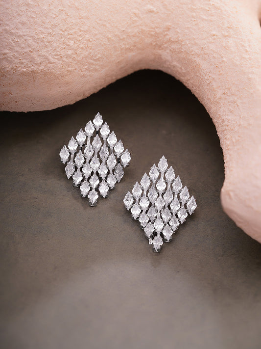 【Rubans】 Rhodium Plated Crystal American Diamond Grid Stud Earrings｜ロジウムメッキ クリスタル アメリカンダイヤモンド グリッド スタッドイヤリング