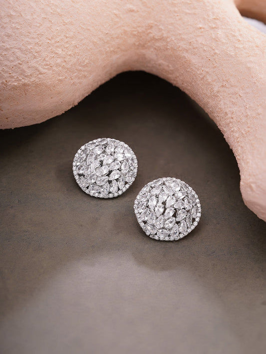 【Rubans】 Rhodium Plated Crystal Dome Cluster Stud Earrings｜ロジウムメッキ クリスタル ドームクラスター スタッドイヤリング