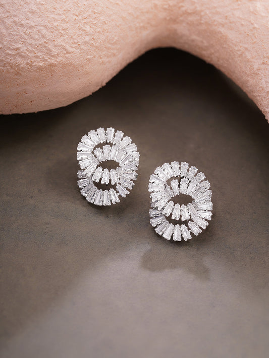 【Rubans】 Rhodium Plated Crystal Swirl Stud Earrings｜ロジウムメッキ クリスタル スワール スタッドイヤリング