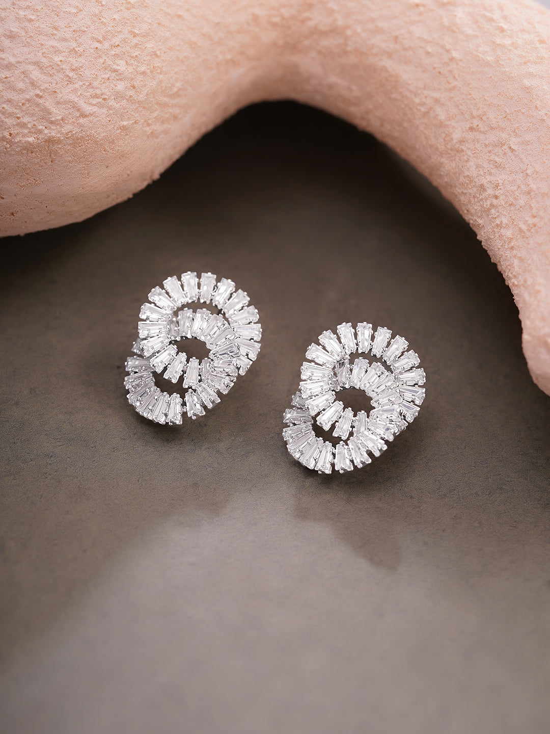 【Rubans】 Rhodium Plated Crystal Swirl Stud Earrings｜ロジウムメッキ クリスタル スワール スタッドイヤリング