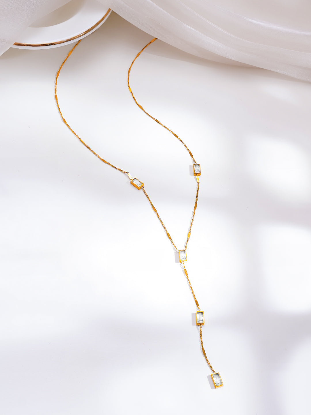 Demi Fine 18K Gold Plated Stainless Steel Crystal Lariat Drop Necklace フリーサイズ