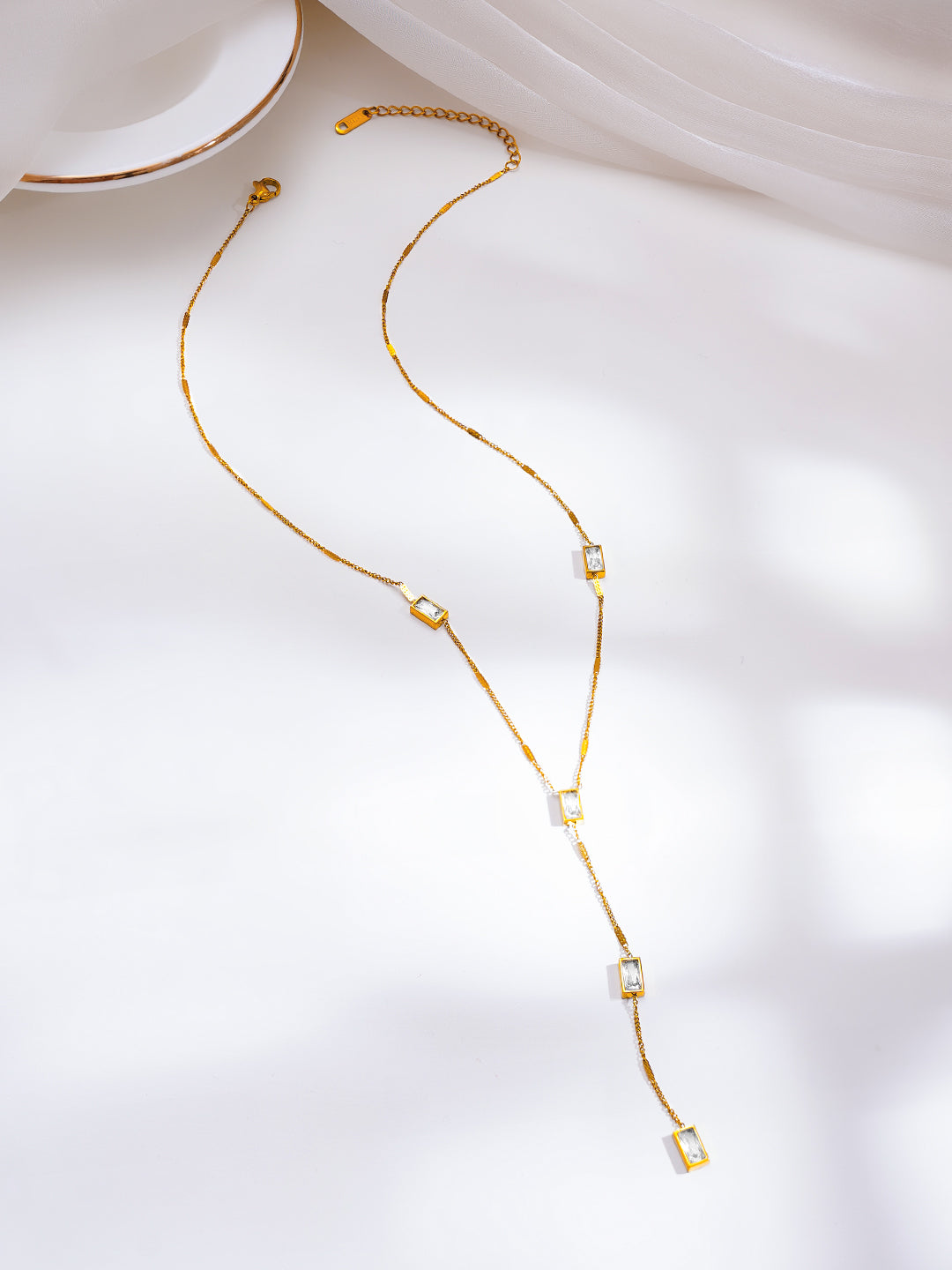Demi Fine 18K Gold Plated Stainless Steel Crystal Lariat Drop Necklace フリーサイズ