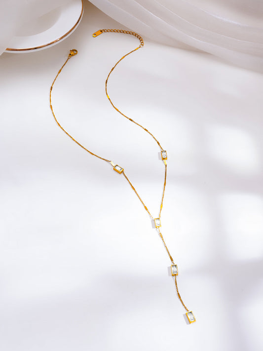 Demi Fine 18K Gold Plated Stainless Steel Crystal Lariat Drop Necklace フリーサイズ