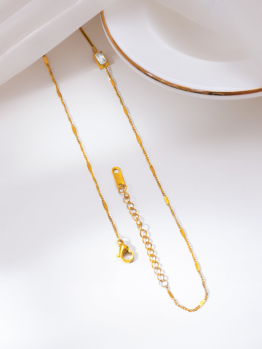 Demi Fine 18K Gold Plated Stainless Steel Crystal Lariat Drop Necklace フリーサイズ