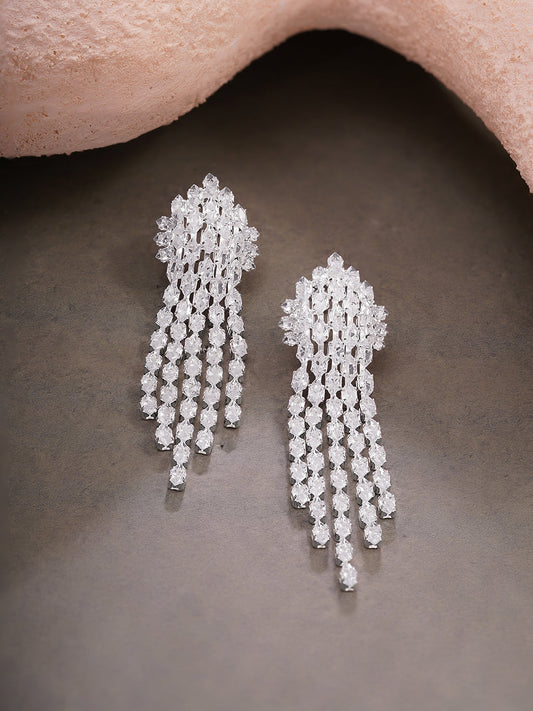 【Rubans】 Rhodium Plated Crystal Drop Tassel Earrings｜ロジウムメッキ クリスタル ドロップタッセル イヤリング