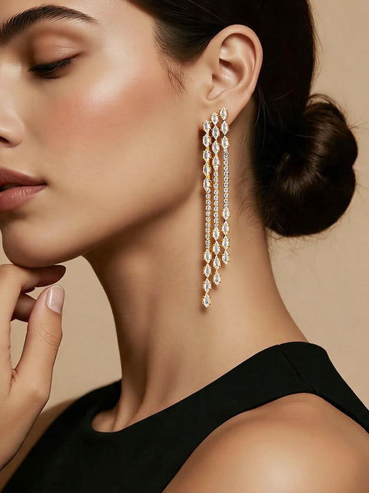 【Rubans】 Gold Plated Crystal Drop Tassel Earrings｜ゴールドメッキ クリスタル ドロップタッセル イヤリング
