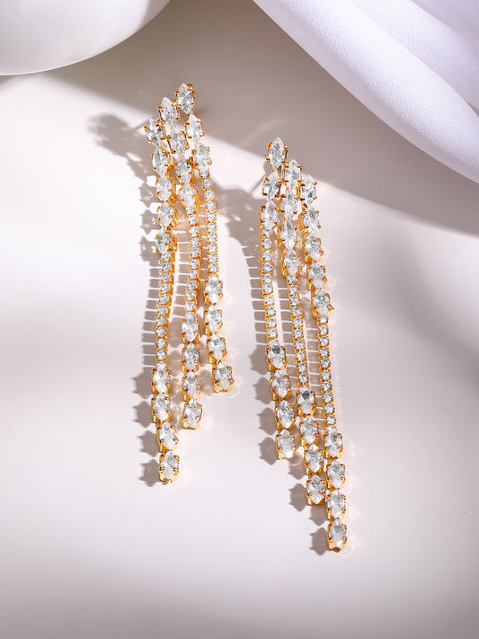 【Rubans】 Gold Plated Crystal Drop Tassel Earrings｜ゴールドメッキ クリスタル ドロップタッセル イヤリング