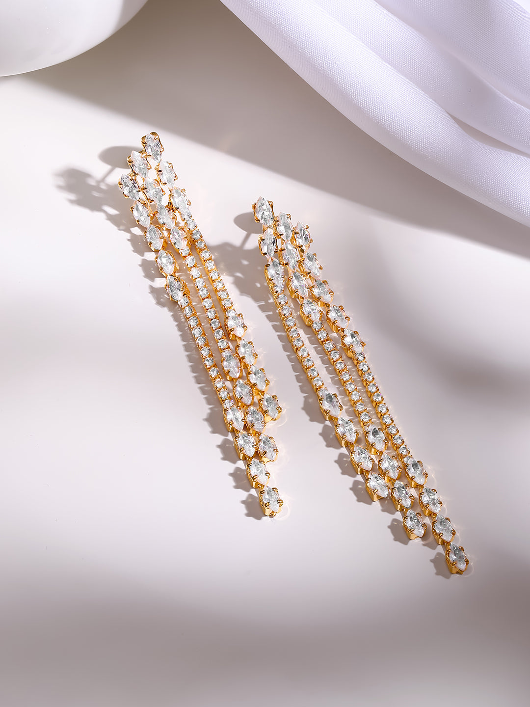 【Rubans】 Gold Plated Crystal Drop Tassel Earrings｜ゴールドメッキ クリスタル ドロップタッセル イヤリング