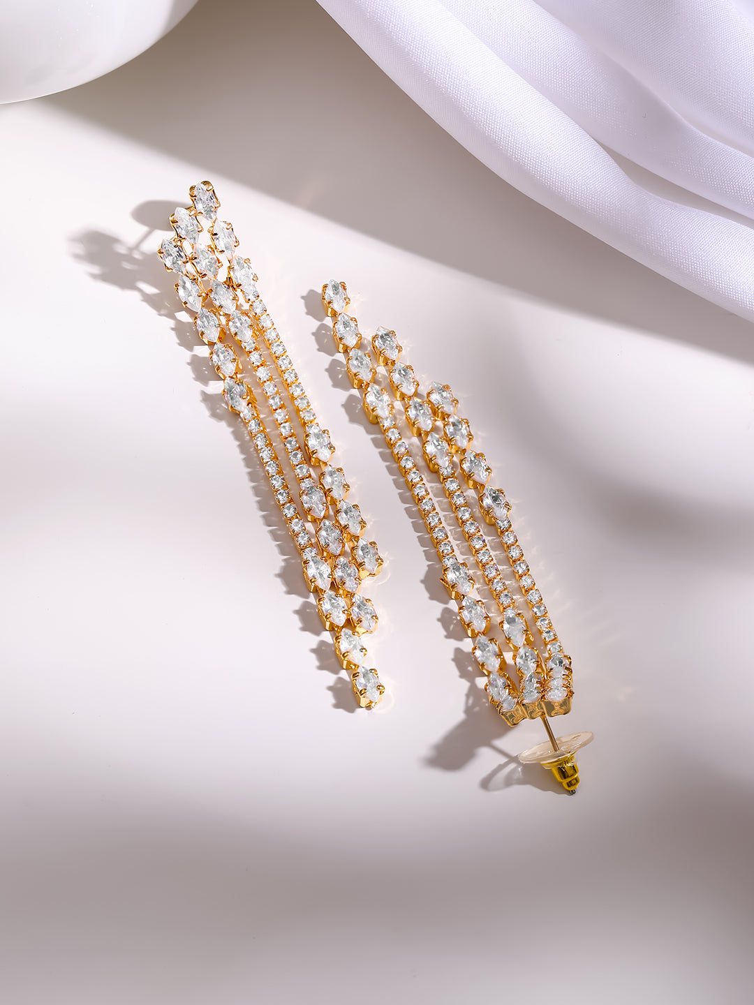 【Rubans】 Gold Plated Crystal Drop Tassel Earrings｜ゴールドメッキ クリスタル ドロップタッセル イヤリング