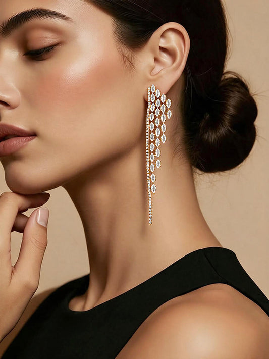 【Rubans】 Gold Plated Crystal Fringe Tassel Earrings｜ゴールドメッキ クリスタル フリンジタッセル イヤリング