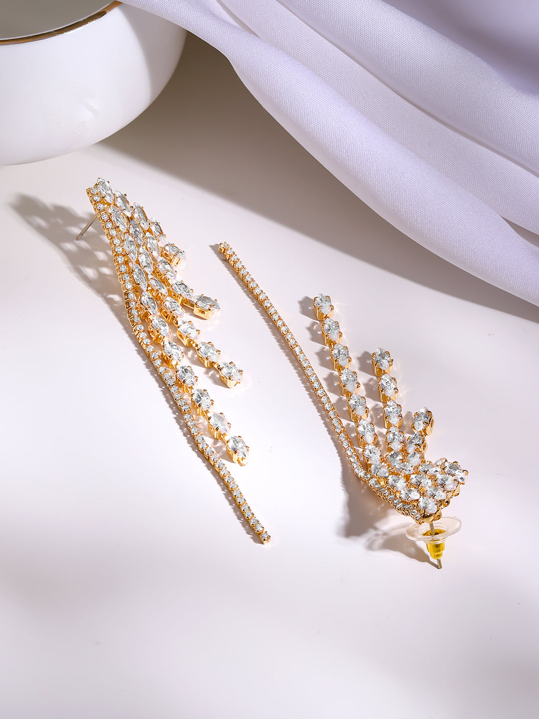 【Rubans】 Gold Plated Crystal Fringe Tassel Earrings｜ゴールドメッキ クリスタル フリンジタッセル イヤリング