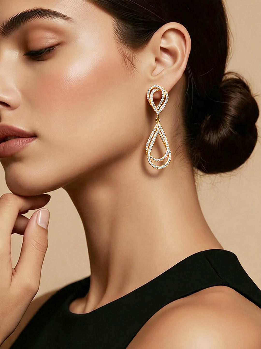【Rubans】 Gold Plated Crystal Cascade Drop Earrings｜ゴールドメッキ クリスタル カスケード ドロップイヤリング
