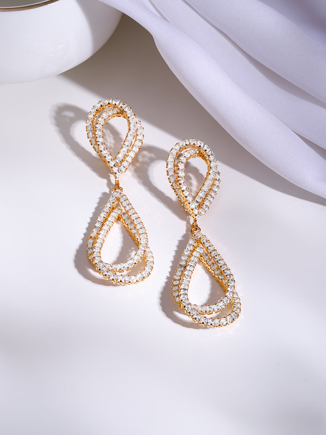 【Rubans】 Gold Plated Crystal Cascade Drop Earrings｜ゴールドメッキ クリスタル カスケード ドロップイヤリング