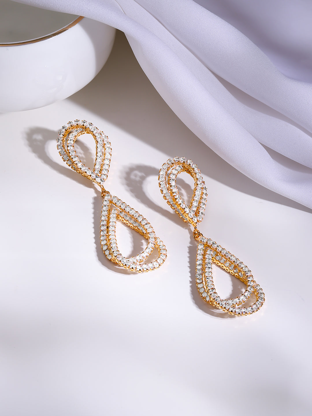 【Rubans】 Gold Plated Crystal Cascade Drop Earrings｜ゴールドメッキ クリスタル カスケード ドロップイヤリング