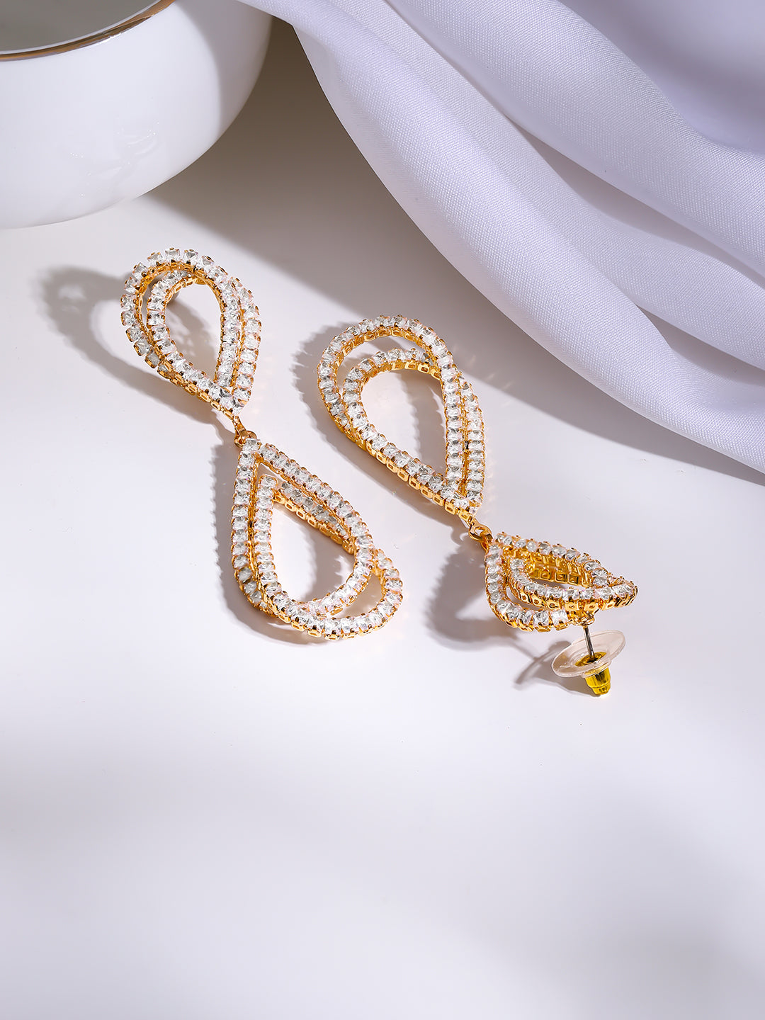 【Rubans】 Gold Plated Crystal Cascade Drop Earrings｜ゴールドメッキ クリスタル カスケード ドロップイヤリング