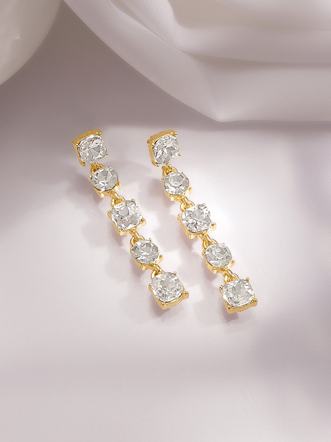 【Rubans】 Gold Plated Geometric design Crystal Drop Earrings｜ゴールドメッキ ジオメトリック クリスタル ドロップイヤリング