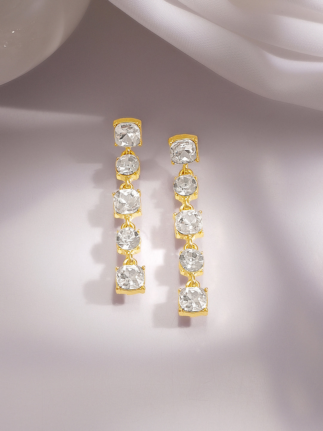 【Rubans】 Gold Plated Geometric design Crystal Drop Earrings｜ゴールドメッキ ジオメトリック クリスタル ドロップイヤリング