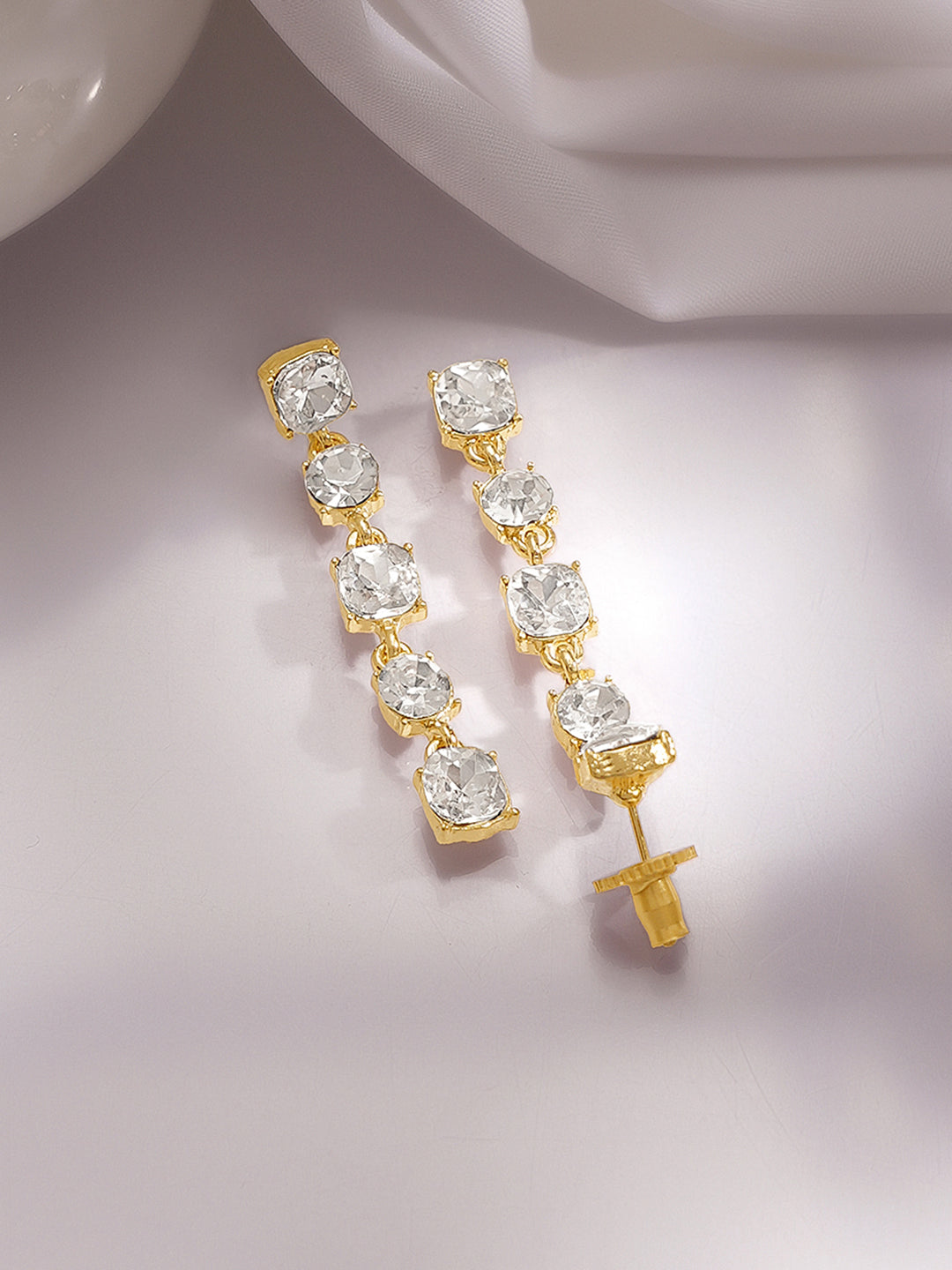 【Rubans】 Gold Plated Geometric design Crystal Drop Earrings｜ゴールドメッキ ジオメトリック クリスタル ドロップイヤリング