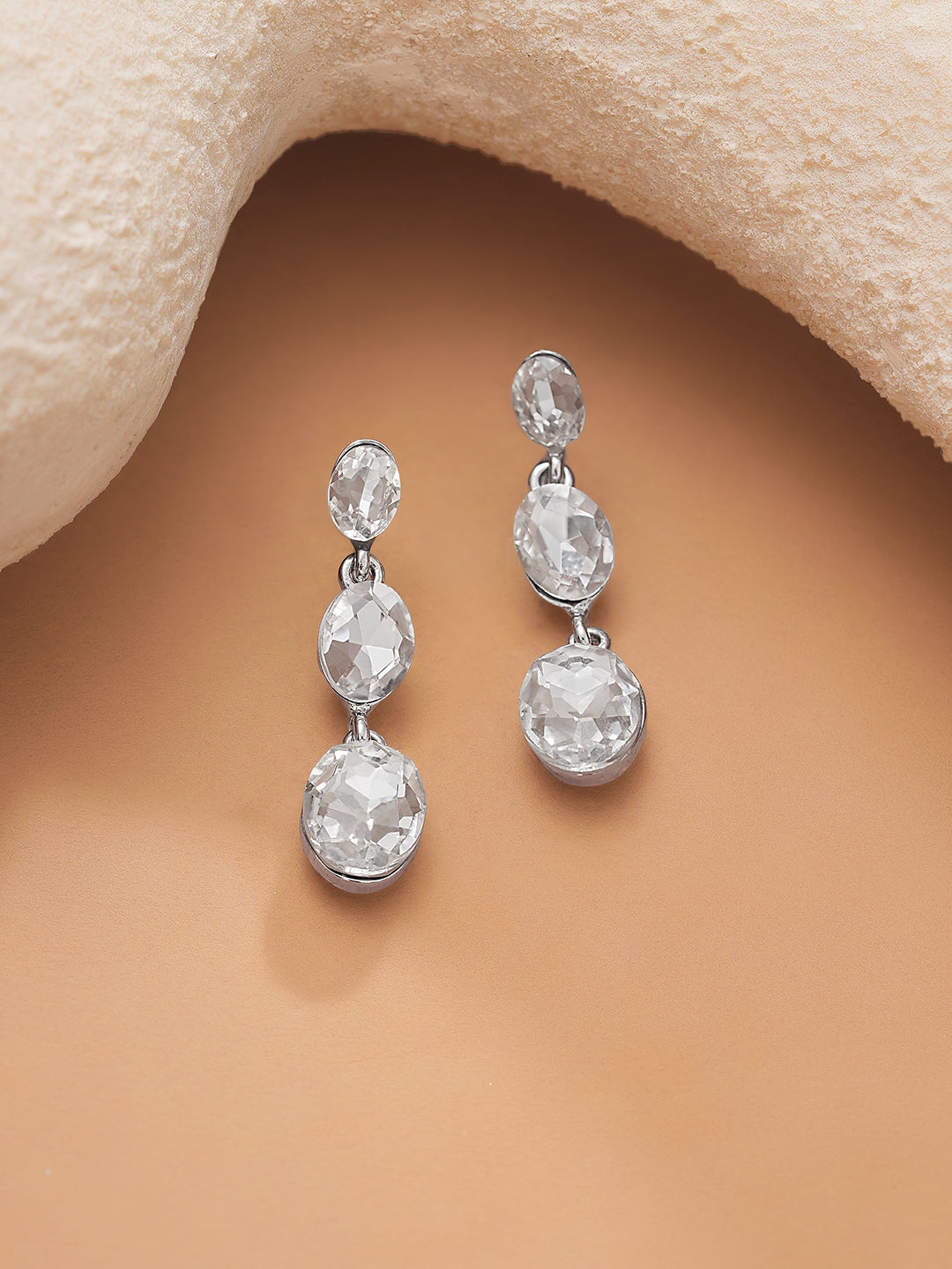 【Rubans】 Rhodium Plated Crystal Teardrop Earrings｜ロジウムメッキ クリスタル ティアドロップ イヤリング