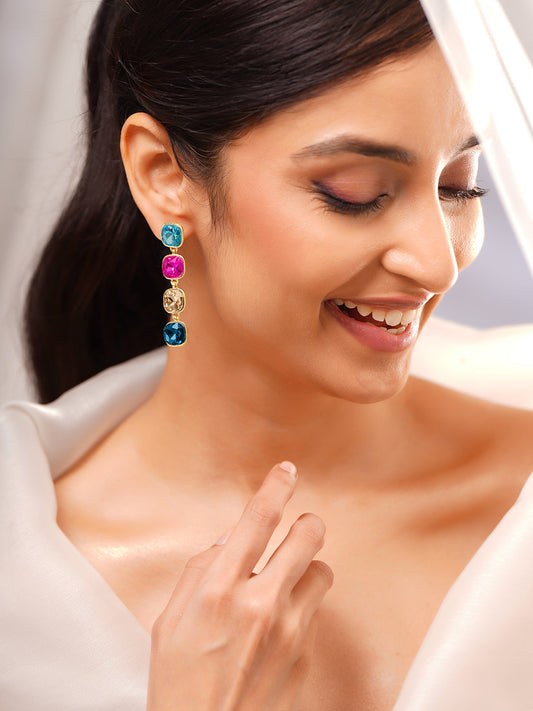 【Rubans】 Gold Plated Multicolor Crystal Dangler Earrings｜ゴールドメッキ マルチカラー クリスタル ダングラーイヤリング