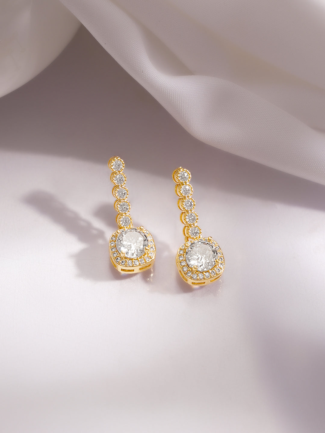 【Rubans】 Gold Plated American Diamond Zirconia Cubic Drop Earrings｜ゴールドメッキ アメリカンダイヤモンド ジルコニア ドロップイヤリング