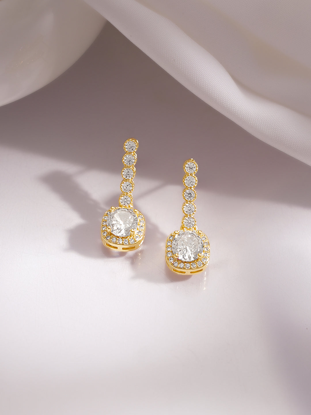 【Rubans】 Gold Plated American Diamond Zirconia Cubic Drop Earrings｜ゴールドメッキ アメリカンダイヤモンド ジルコニア ドロップイヤリング