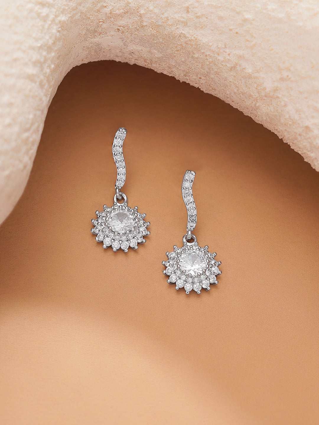 【Rubans】 Rhodium Plated American Diamond Zirconia floral Drop Earrings｜ロジウムメッキ アメリカンダイヤモンド ジルコニア フローラル ドロップイヤリング