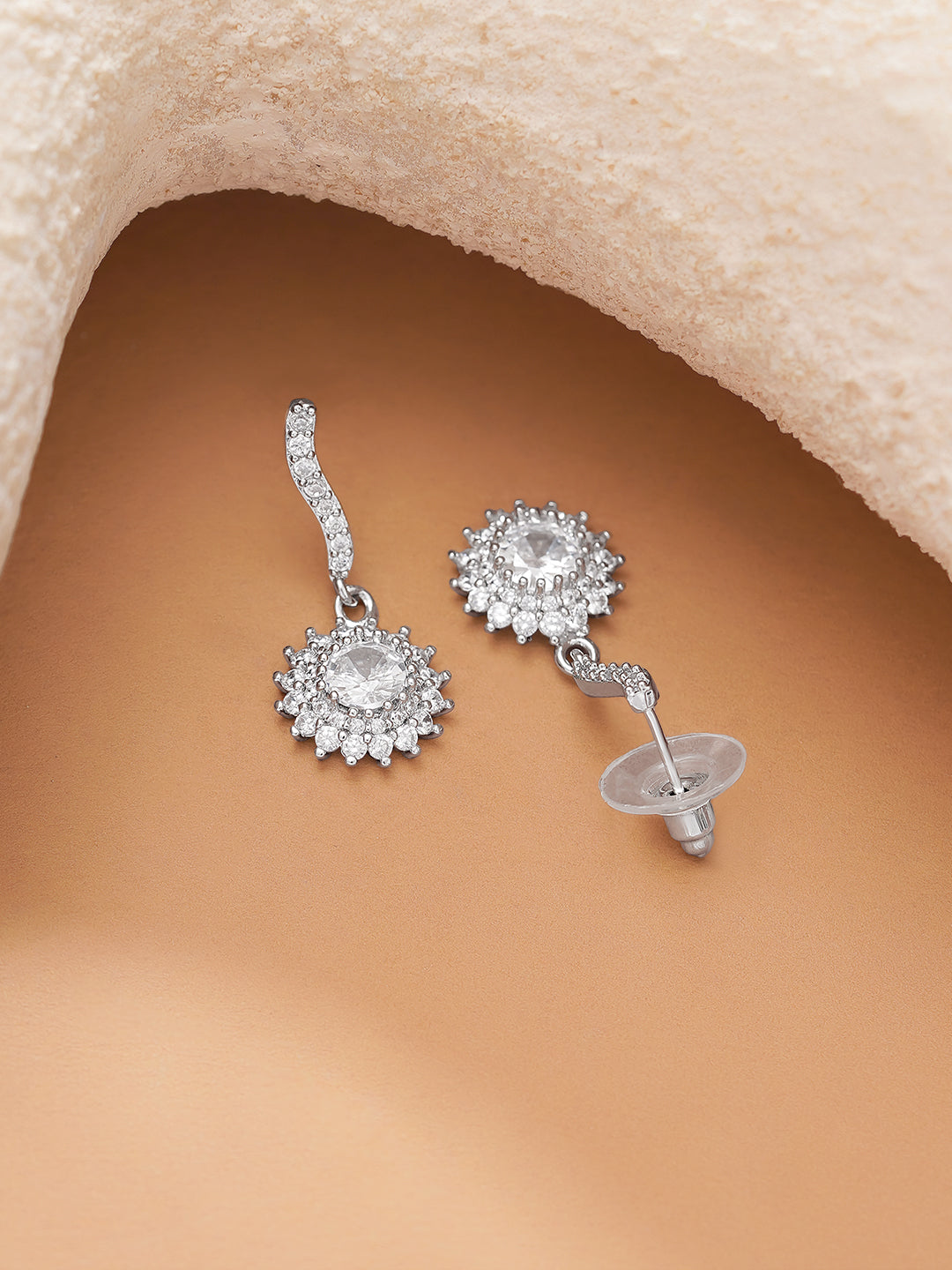 【Rubans】 Rhodium Plated American Diamond Zirconia floral Drop Earrings｜ロジウムメッキ アメリカンダイヤモンド ジルコニア フローラル ドロップイヤリング