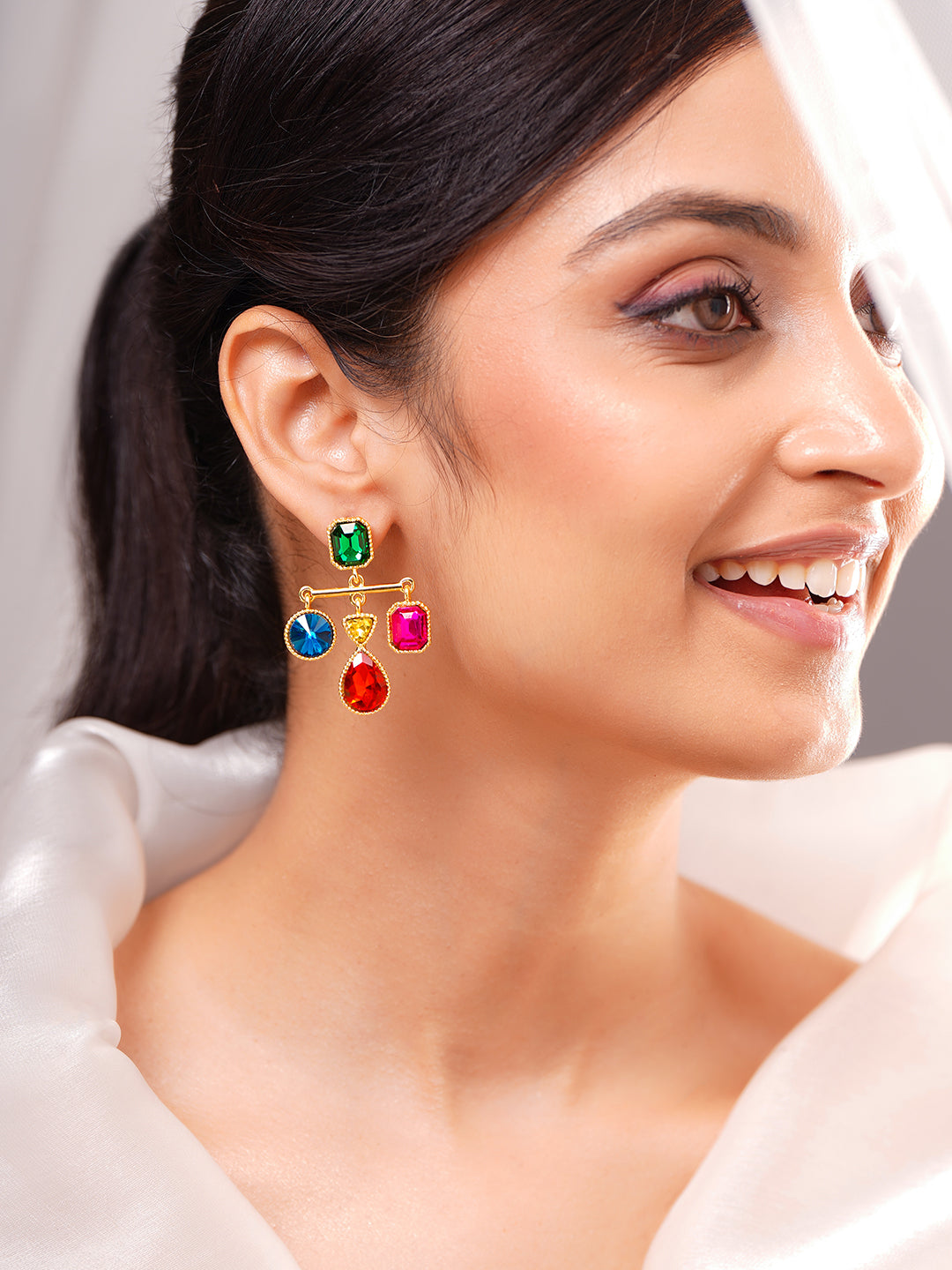 【Rubans】Gold Plated Jewel Carnival Multicolor Crystal Drop Earrings｜ゴールドメッキ ジュエルカーニバル マルチカラー クリスタル ドロップピアス