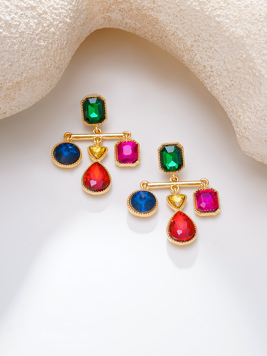 【Rubans】Gold Plated Jewel Carnival Multicolor Crystal Drop Earrings｜ゴールドメッキ ジュエルカーニバル マルチカラー クリスタル ドロップピアス