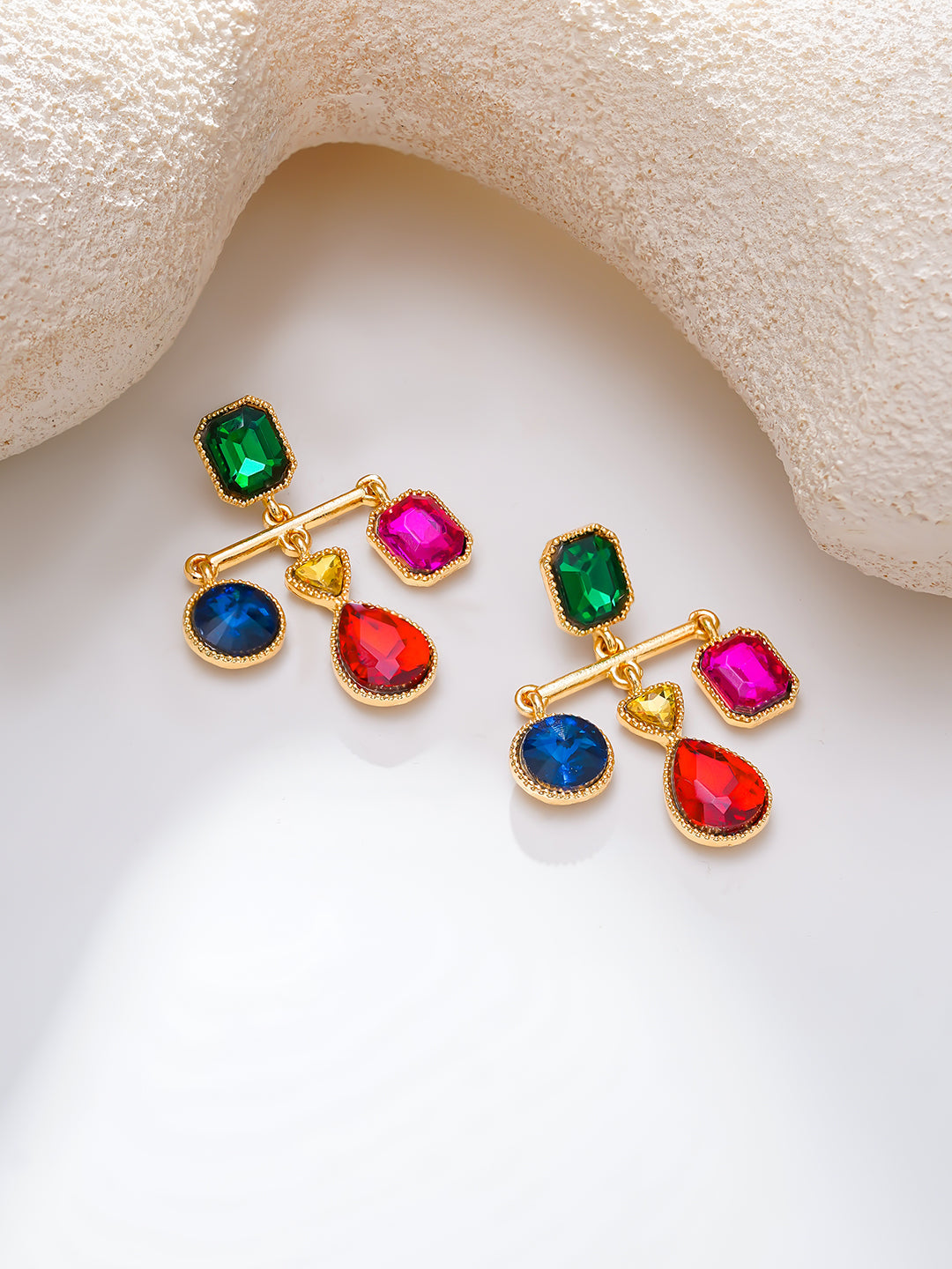 【Rubans】Gold Plated Jewel Carnival Multicolor Crystal Drop Earrings｜ゴールドメッキ ジュエルカーニバル マルチカラー クリスタル ドロップピアス