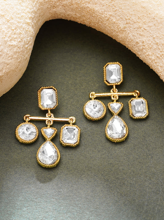 【Rubans】Gold Plated Moonbeam Crystal Balance Drop Earrings｜ゴールドメッキ ムーンビーム クリスタル バランス ドロップピアス