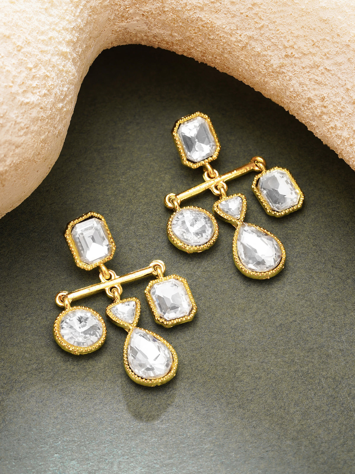 【Rubans】Gold Plated Moonbeam Crystal Balance Drop Earrings｜ゴールドメッキ ムーンビーム クリスタル バランス ドロップピアス