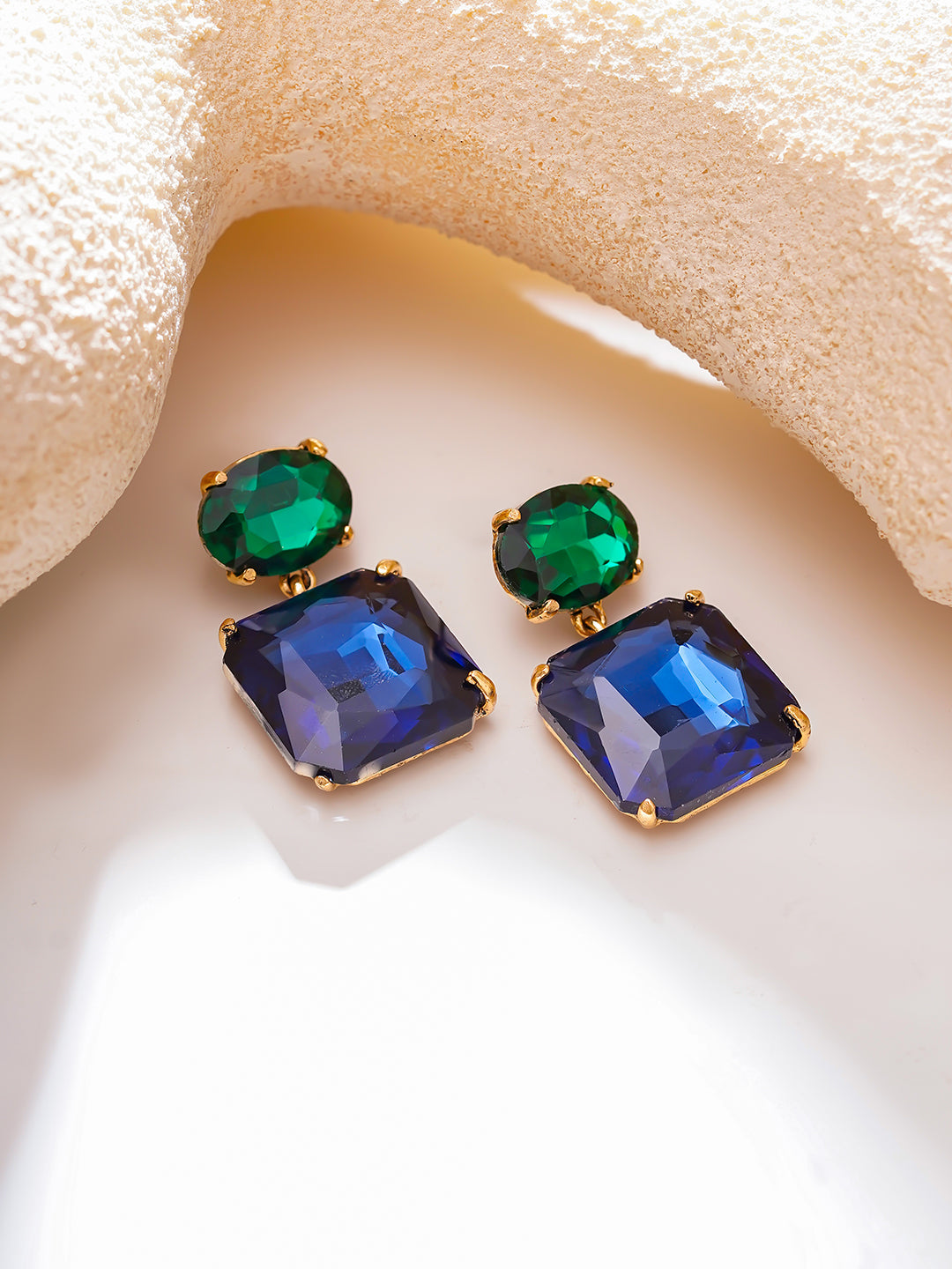 【Rubans】Gold Plated Midnight Peacock Antique Crystal Drop Earrings｜ゴールドメッキ ミッドナイトピーコック アンティーク クリスタル ドロップピアス