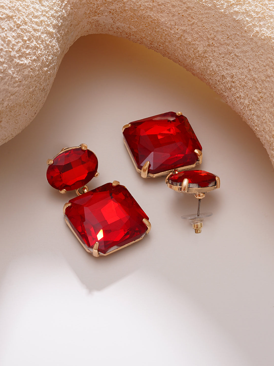 【Rubans】Gold Plated Ruby Rush Antique Red Crystal Drop Earrings｜ゴールドメッキ ルビーラッシュ アンティーク レッドクリスタル ドロップピアス