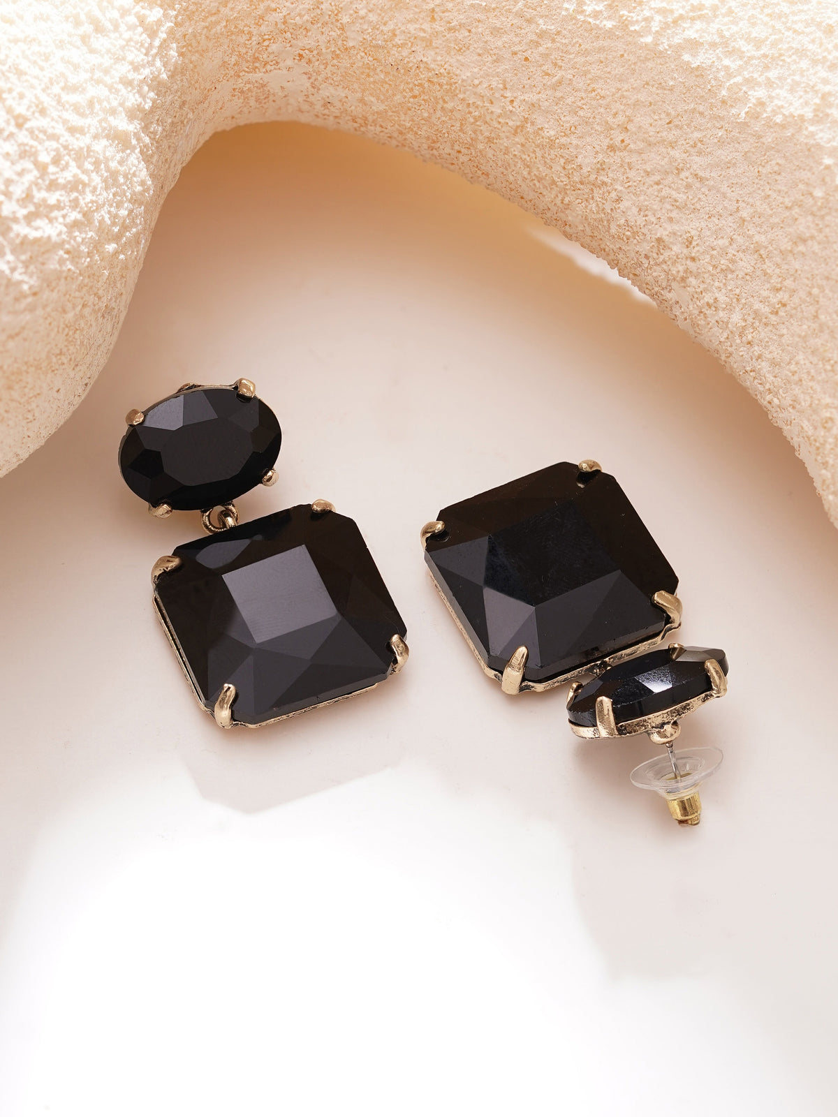 【Rubans】Gold Plated Midnight Noir Antique Black Crystal Drop Earrings｜ゴールドメッキ ミッドナイトノワール アンティーク ブラッククリスタル ドロップピアス