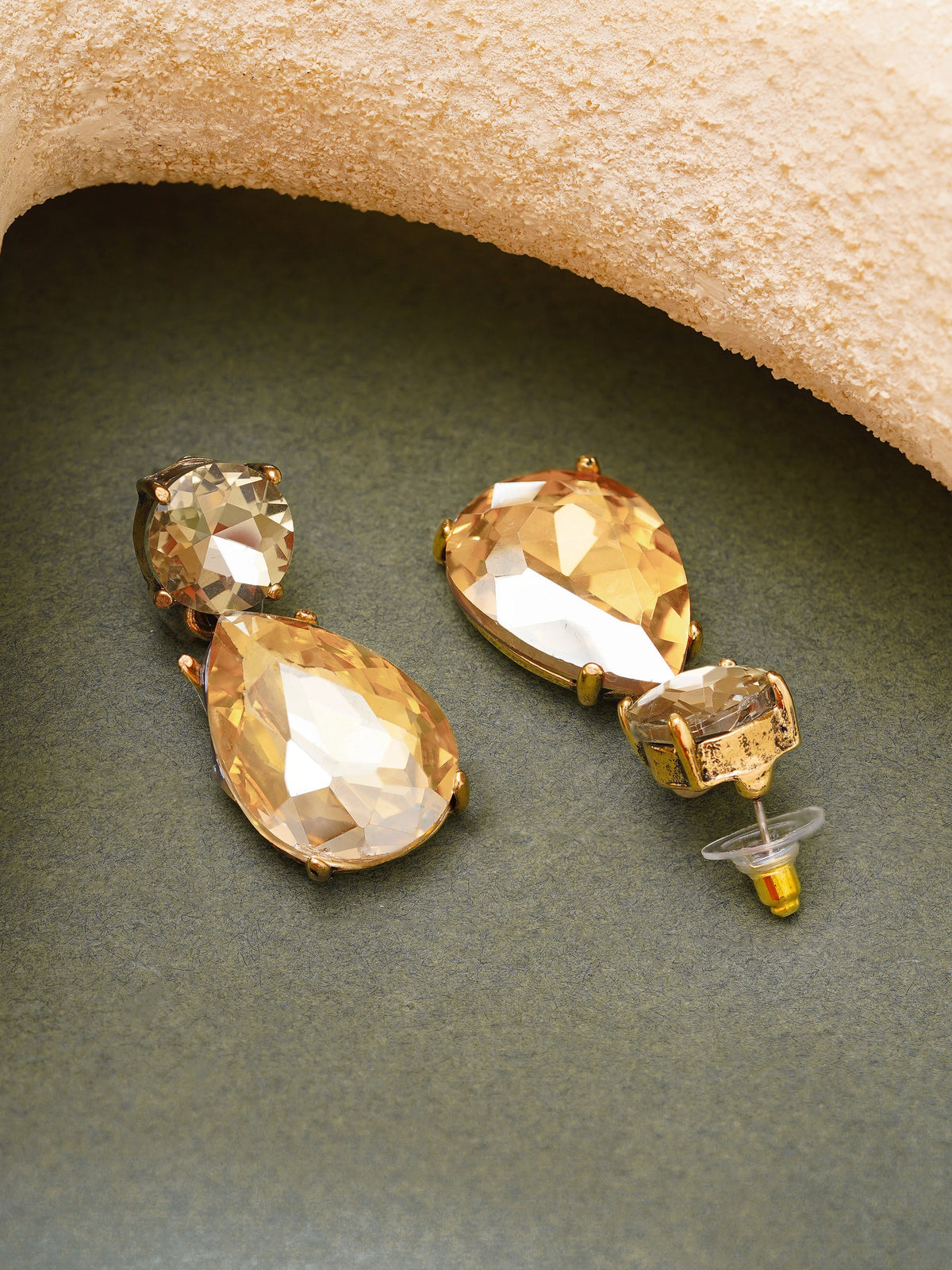 【Rubans】Gold Plated Champagne Toast Antique Crystal Teardrop Earrings｜ゴールドメッキ シャンパントースト アンティーク クリスタル ティアドロップピアス