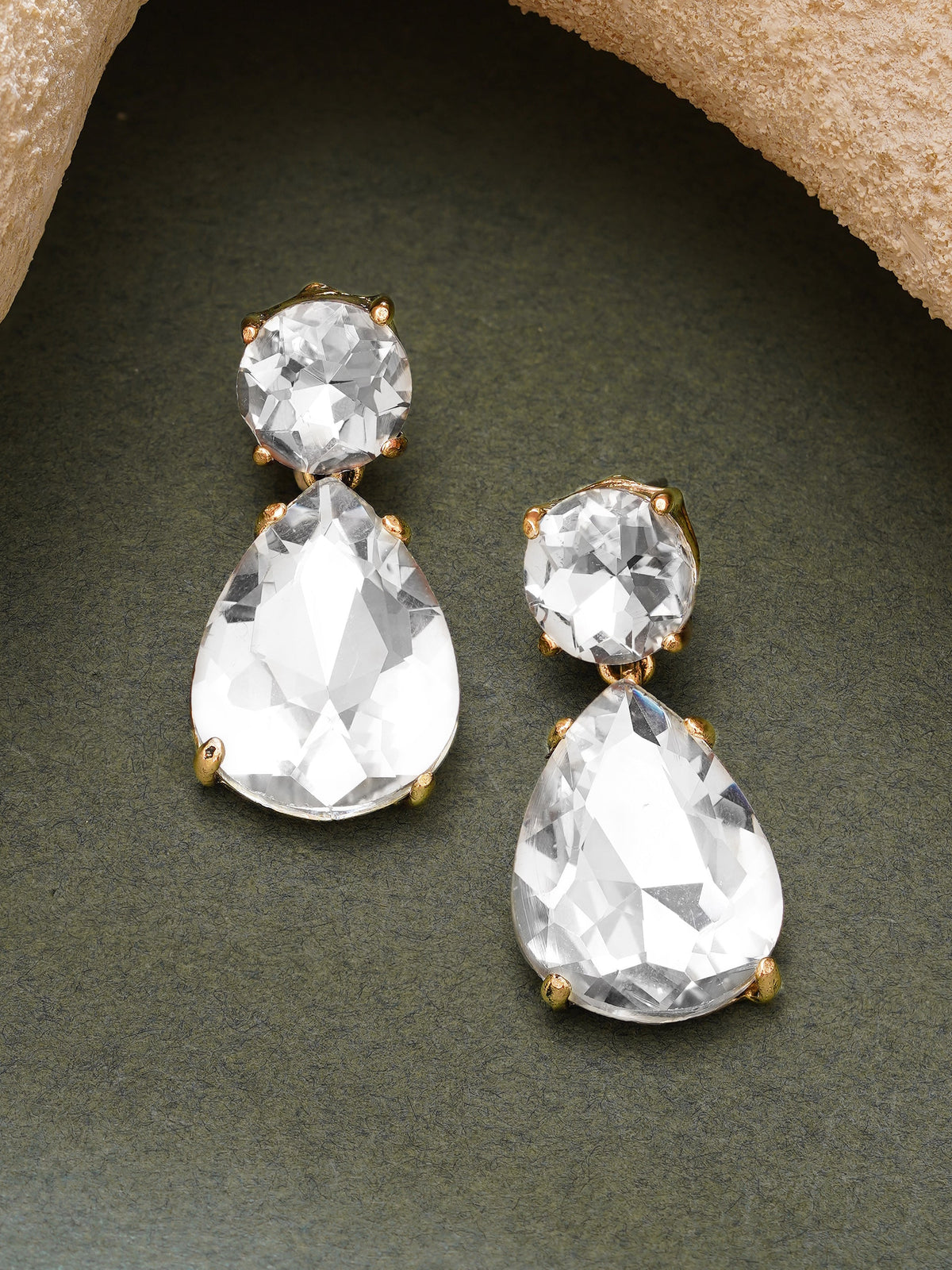【Rubans】Gold Plated Dewdrop Antique Clear Crystal Drop Earrings｜ゴールドメッキ デュードロップ アンティーク クリアクリスタル ドロップピアス