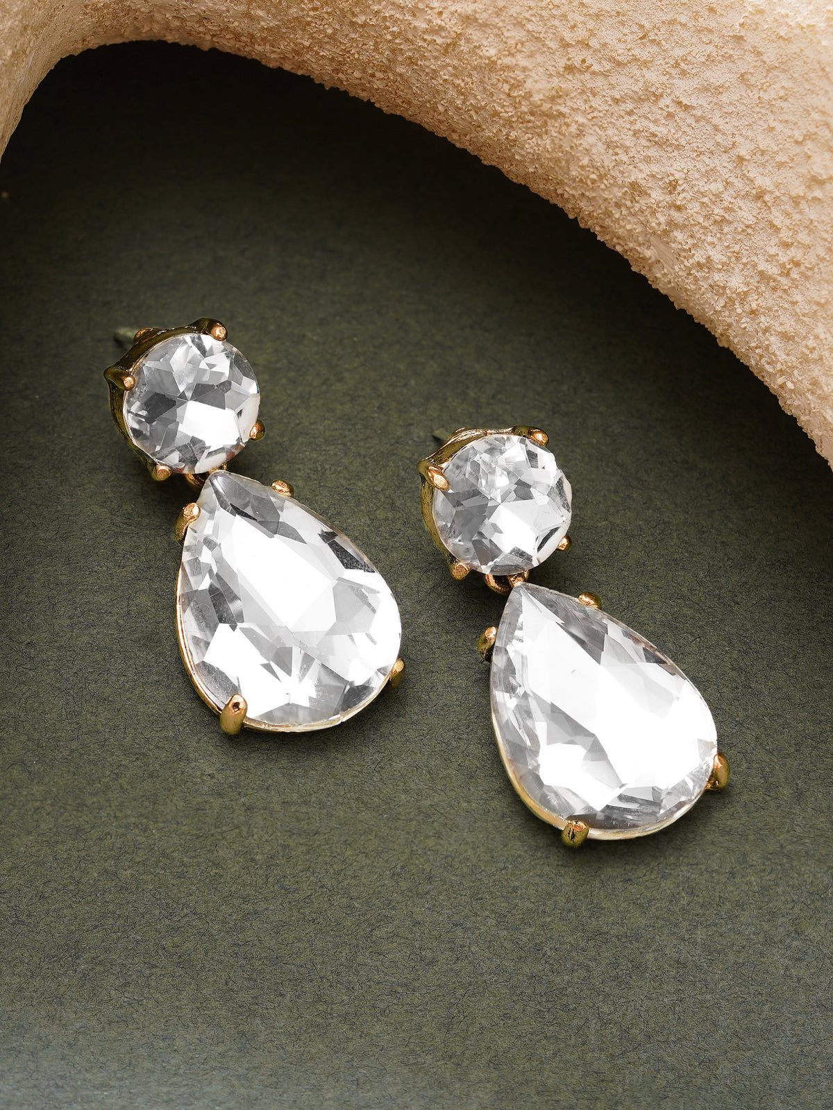 【Rubans】Gold Plated Dewdrop Antique Clear Crystal Drop Earrings｜ゴールドメッキ デュードロップ アンティーク クリアクリスタル ドロップピアス