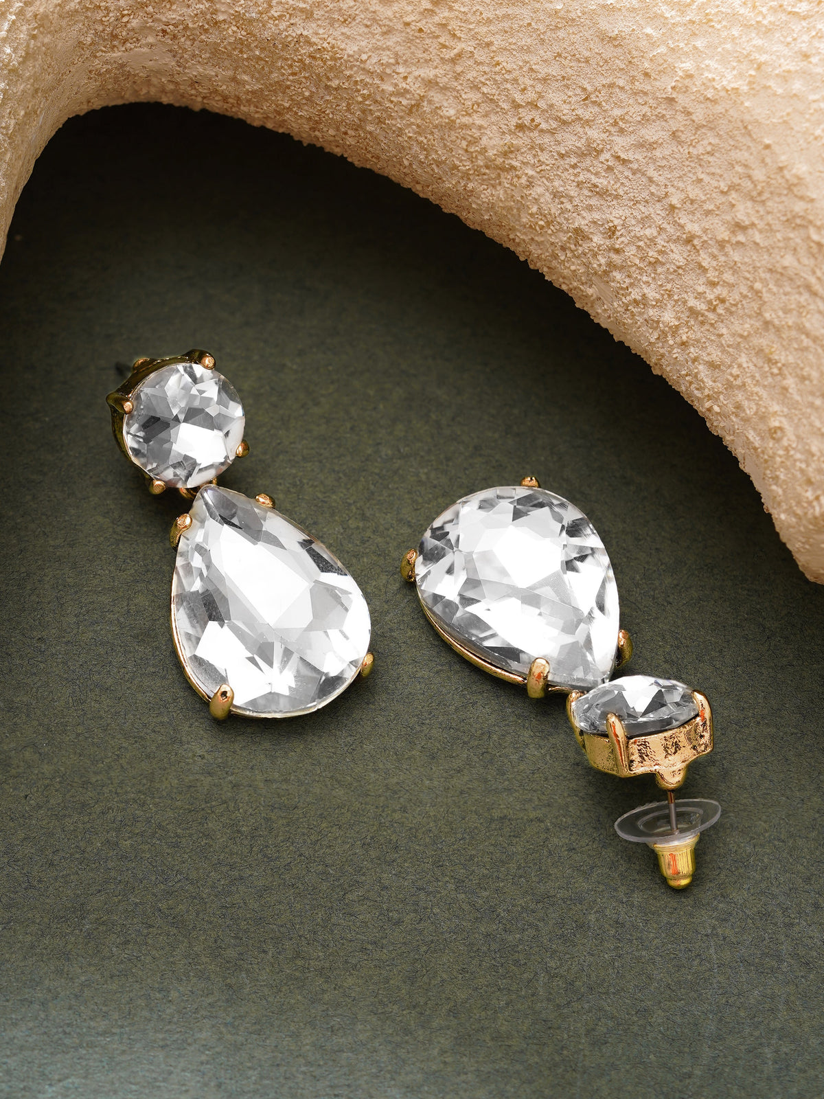 【Rubans】Gold Plated Dewdrop Antique Clear Crystal Drop Earrings｜ゴールドメッキ デュードロップ アンティーク クリアクリスタル ドロップピアス