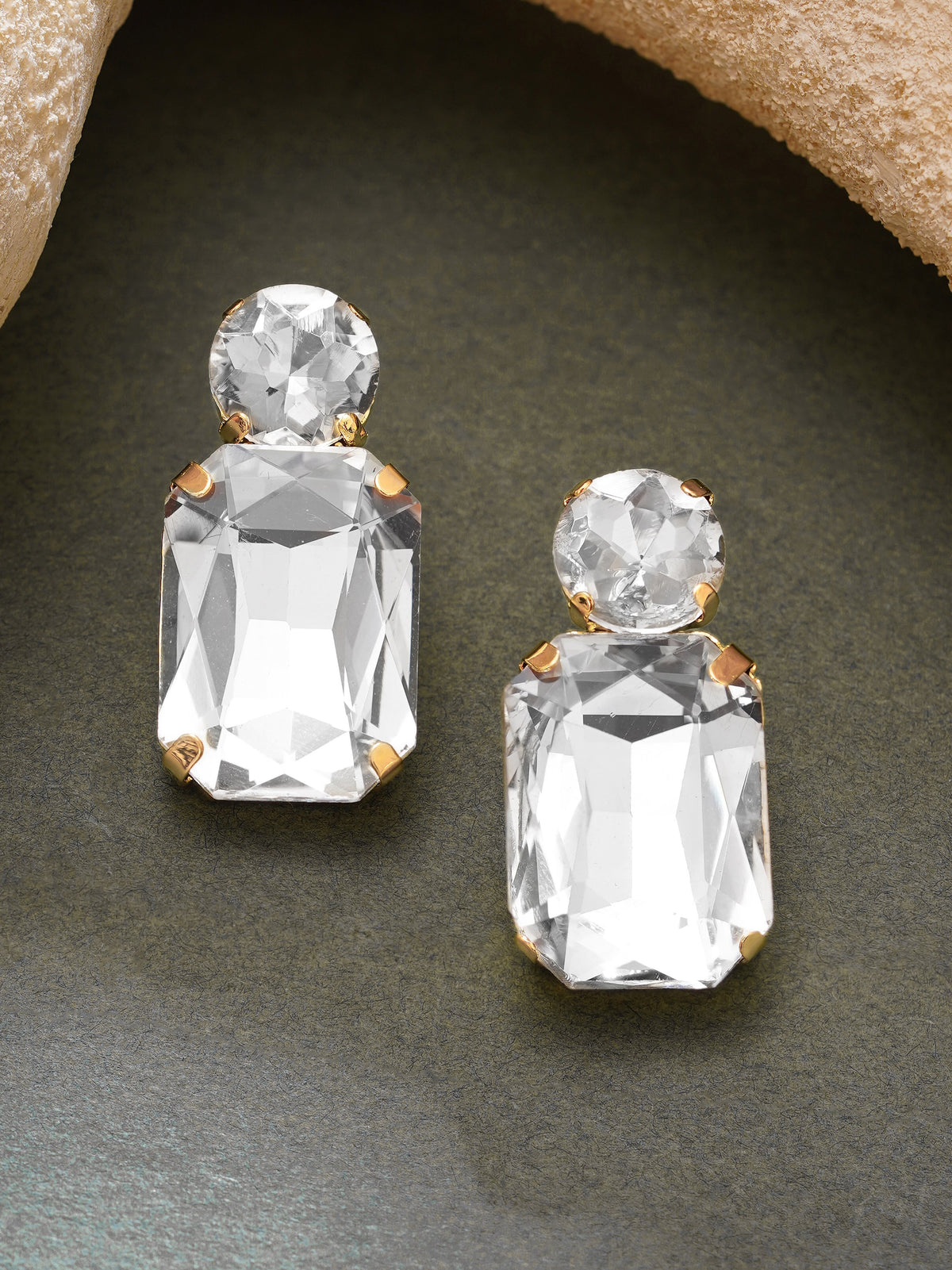 【Rubans】Gold Plated Clear Crystal Drop Earrings｜ゴールドメッキ クリアクリスタル ドロップピアス