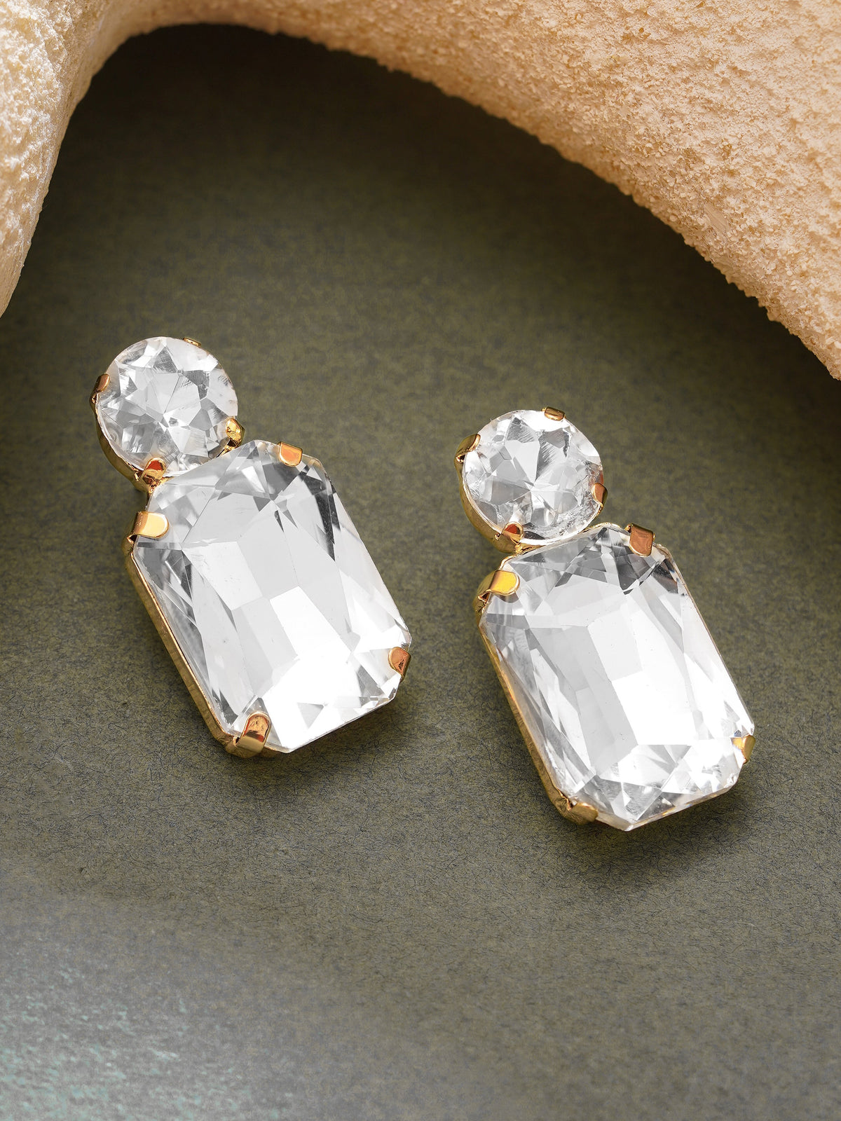 【Rubans】Gold Plated Clear Crystal Drop Earrings｜ゴールドメッキ クリアクリスタル ドロップピアス