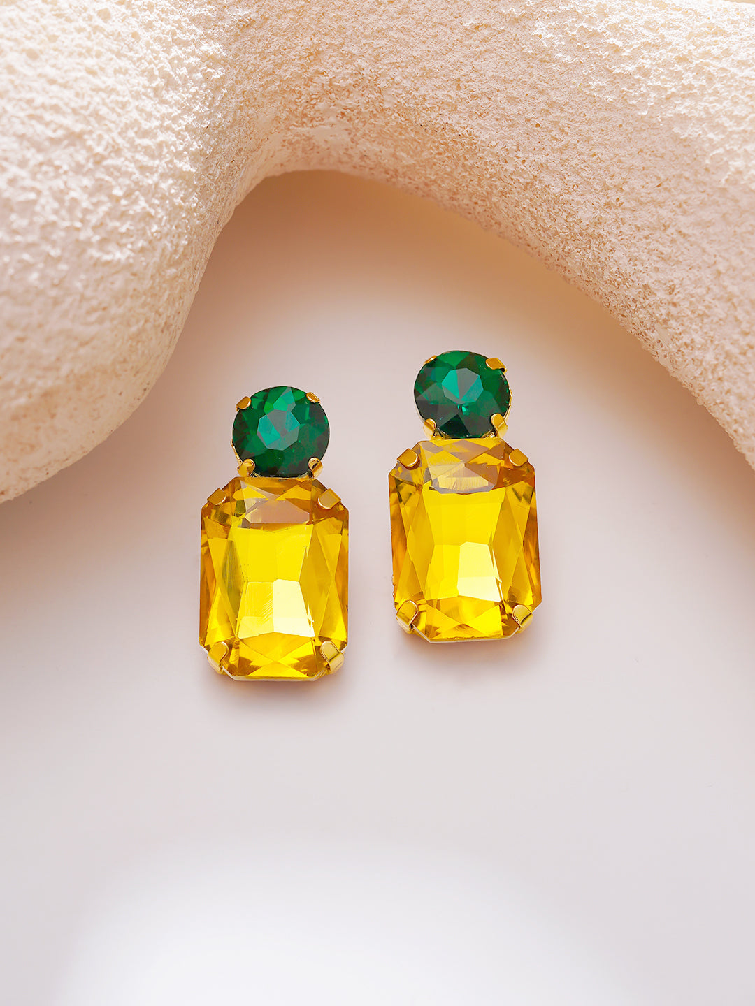 【Rubans】Gold Plated Citrine Emerald Crystal Drop Earrings｜ゴールドメッキ シトリン エメラルド クリスタル ドロップピアス