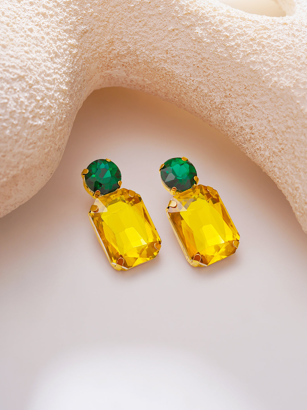 【Rubans】Gold Plated Citrine Emerald Crystal Drop Earrings｜ゴールドメッキ シトリン エメラルド クリスタル ドロップピアス